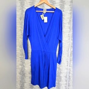NWT Haute Hippie Cobalt Blue Draped Long Sleeve Mini Dress Medium